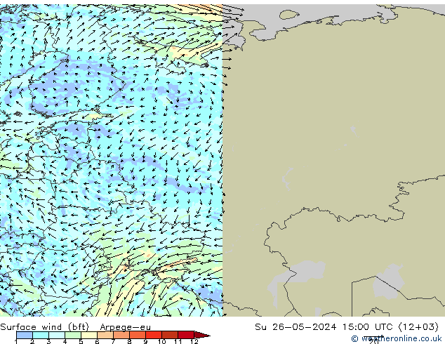 Surface wind (bft) Arpege-eu Su 26.05.2024 15 UTC