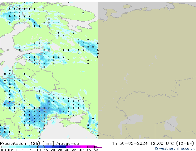 Precipitación (12h) Arpege-eu jue 30.05.2024 00 UTC