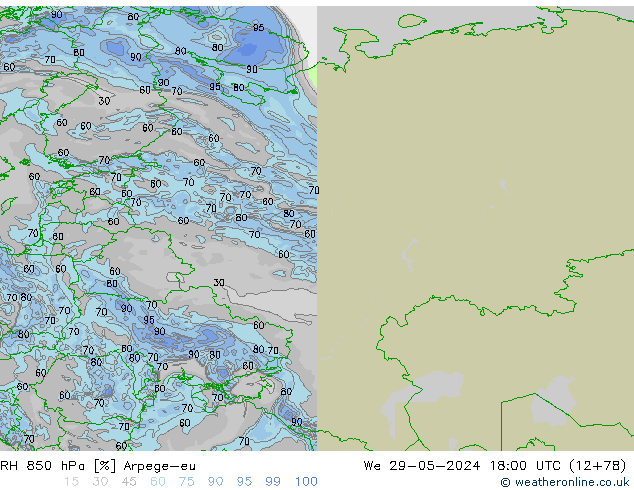 RH 850 hPa Arpege-eu  29.05.2024 18 UTC