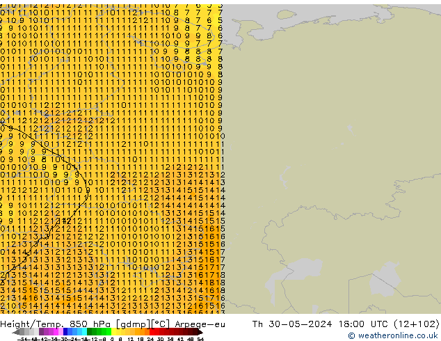 Hoogte/Temp. 850 hPa Arpege-eu do 30.05.2024 18 UTC