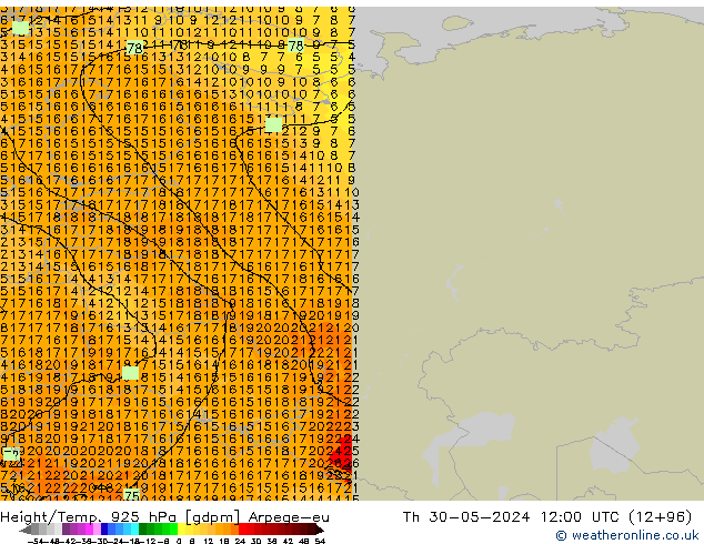 Height/Temp. 925 гПа Arpege-eu чт 30.05.2024 12 UTC