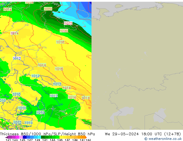 Schichtdicke 850-1000 hPa Arpege-eu Mi 29.05.2024 18 UTC