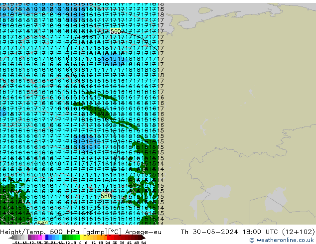 Height/Temp. 500 hPa Arpege-eu Th 30.05.2024 18 UTC