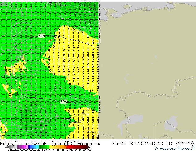 Height/Temp. 700 hPa Arpege-eu Mo 27.05.2024 18 UTC