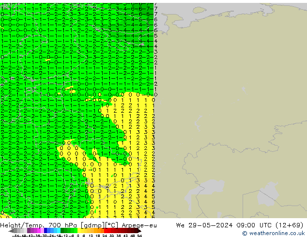 Hoogte/Temp. 700 hPa Arpege-eu wo 29.05.2024 09 UTC