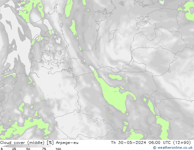 oblačnosti uprostřed Arpege-eu Čt 30.05.2024 06 UTC
