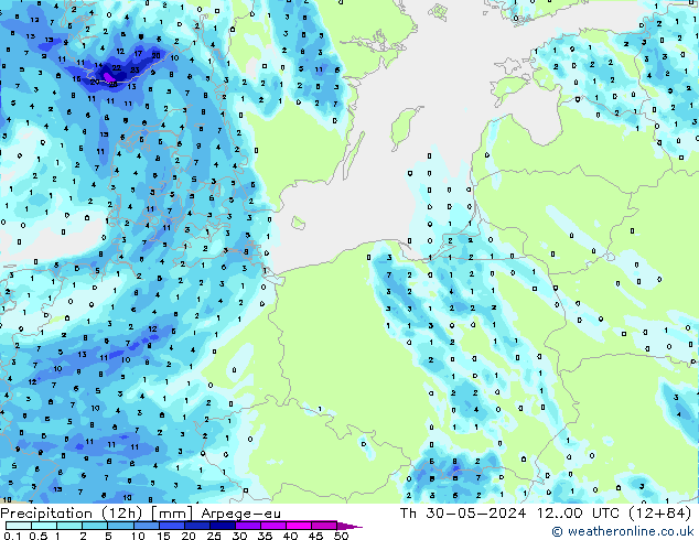 Precipitazione (12h) Arpege-eu gio 30.05.2024 00 UTC