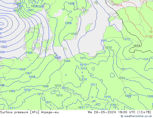 Atmosférický tlak Arpege-eu St 29.05.2024 18 UTC