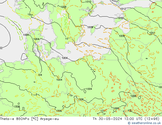 Theta-e 850hPa Arpege-eu  30.05.2024 12 UTC