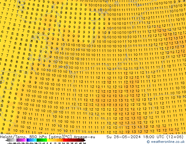 Height/Temp. 850 гПа Arpege-eu Вс 26.05.2024 18 UTC