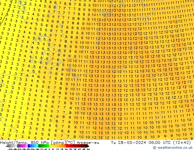 Height/Temp. 850 hPa Arpege-eu Tu 28.05.2024 06 UTC