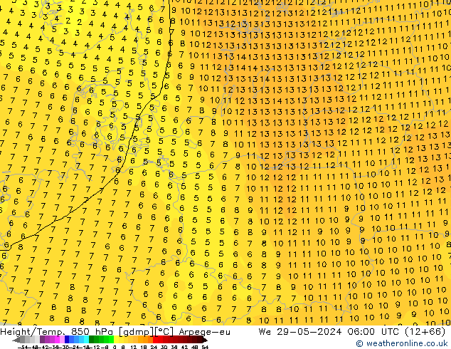 Height/Temp. 850 hPa Arpege-eu śro. 29.05.2024 06 UTC