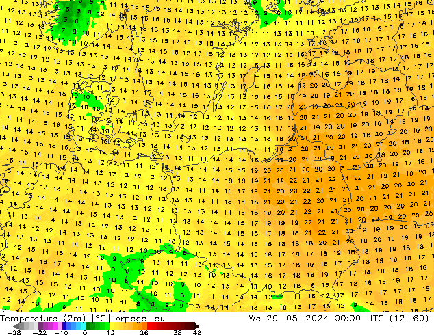 Temperatura (2m) Arpege-eu mié 29.05.2024 00 UTC