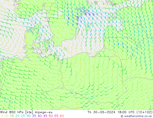 Wind 850 hPa Arpege-eu do 30.05.2024 18 UTC