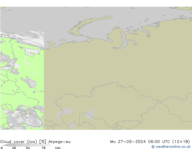 Bewolking (Laag) Arpege-eu ma 27.05.2024 06 UTC