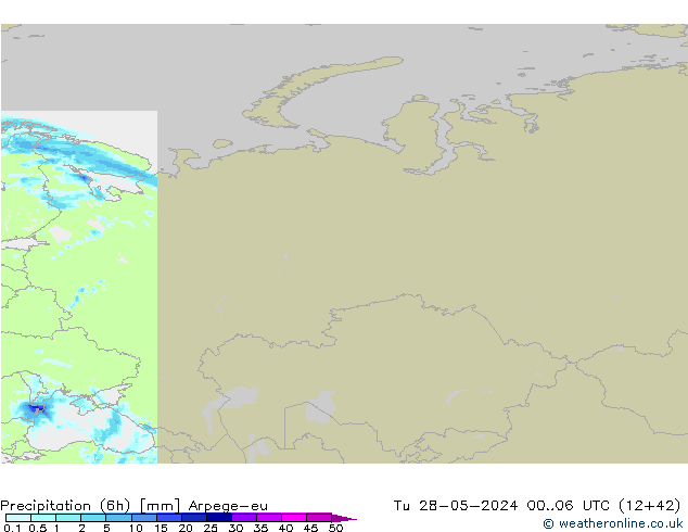 Précipitation (6h) Arpege-eu mar 28.05.2024 06 UTC