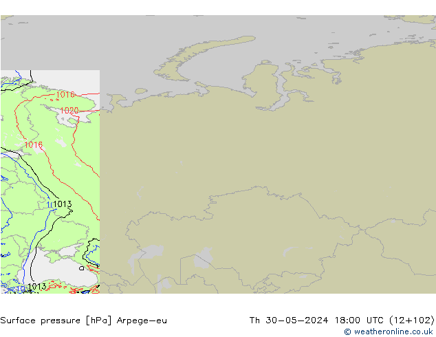 Pressione al suolo Arpege-eu gio 30.05.2024 18 UTC