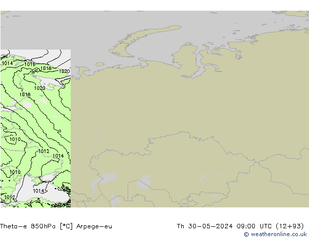 Theta-e 850hPa Arpege-eu gio 30.05.2024 09 UTC