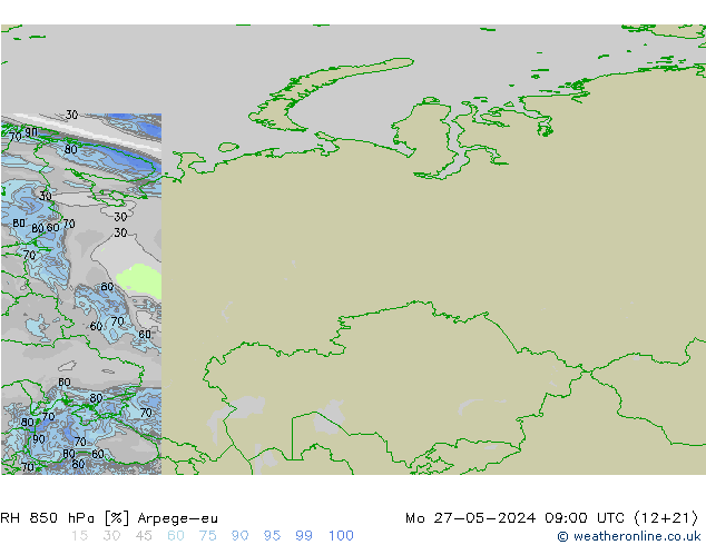 RH 850 гПа Arpege-eu пн 27.05.2024 09 UTC