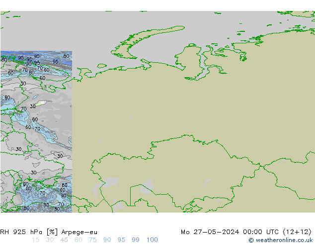 RH 925 hPa Arpege-eu lun 27.05.2024 00 UTC