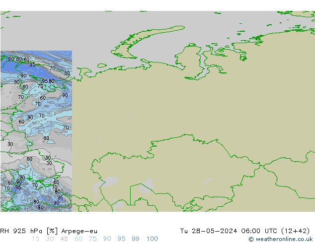 RH 925 hPa Arpege-eu mar 28.05.2024 06 UTC
