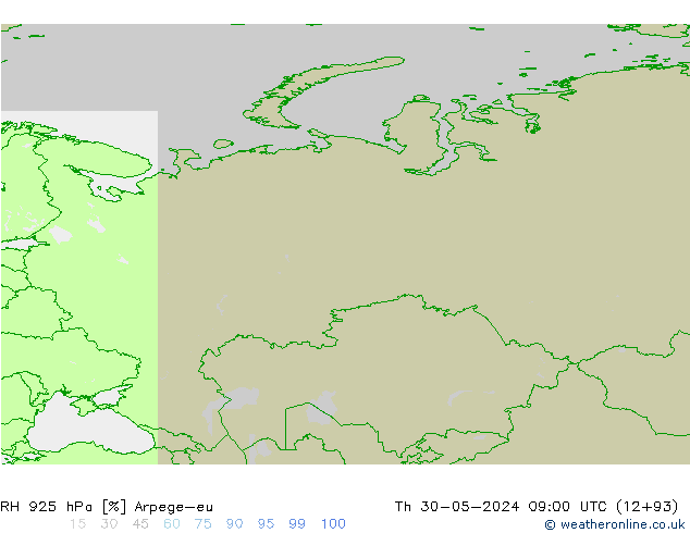 RH 925 гПа Arpege-eu чт 30.05.2024 09 UTC