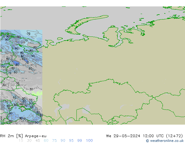 RH 2m Arpege-eu We 29.05.2024 12 UTC