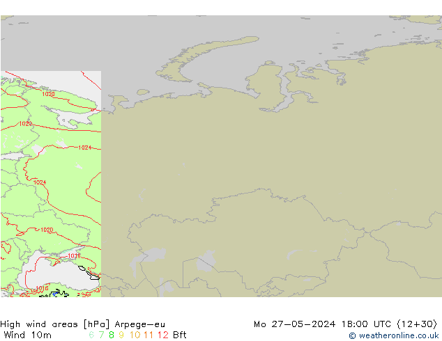 High wind areas Arpege-eu пн 27.05.2024 18 UTC