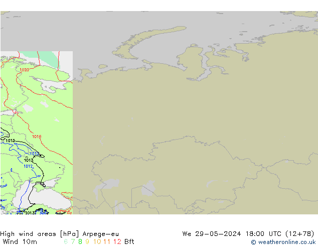 High wind areas Arpege-eu ср 29.05.2024 18 UTC
