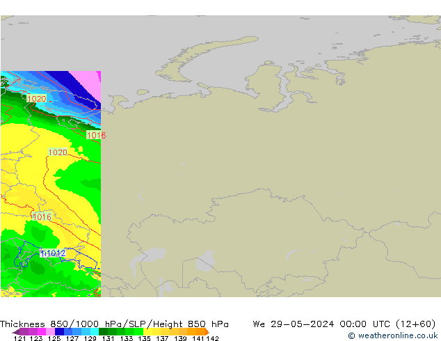 Dikte 850-1000 hPa Arpege-eu wo 29.05.2024 00 UTC
