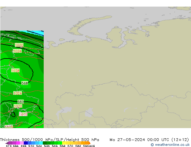 Thck 500-1000hPa Arpege-eu Mo 27.05.2024 00 UTC