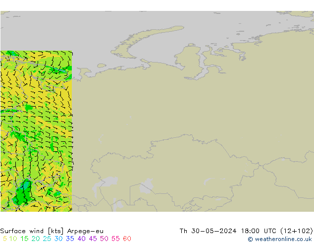 Surface wind Arpege-eu Th 30.05.2024 18 UTC