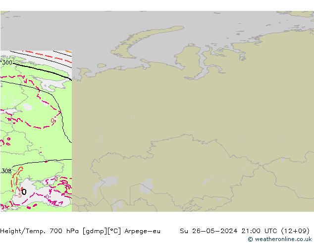 Height/Temp. 700 hPa Arpege-eu  26.05.2024 21 UTC