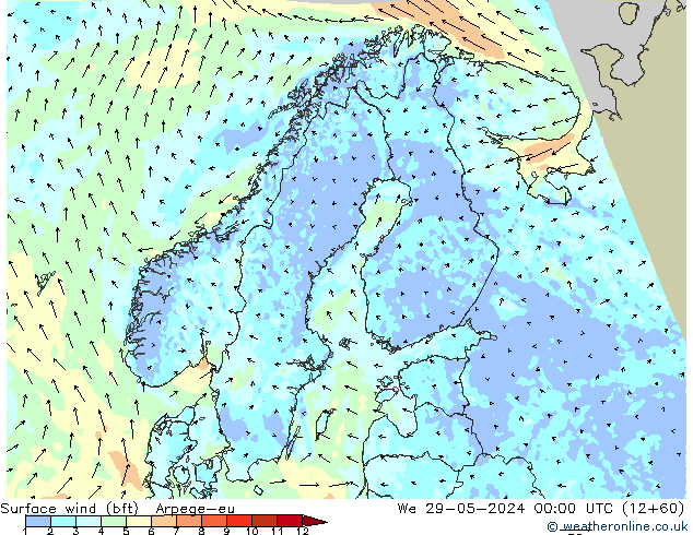 Bodenwind (bft) Arpege-eu Mi 29.05.2024 00 UTC