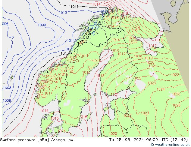 Surface pressure Arpege-eu Tu 28.05.2024 06 UTC