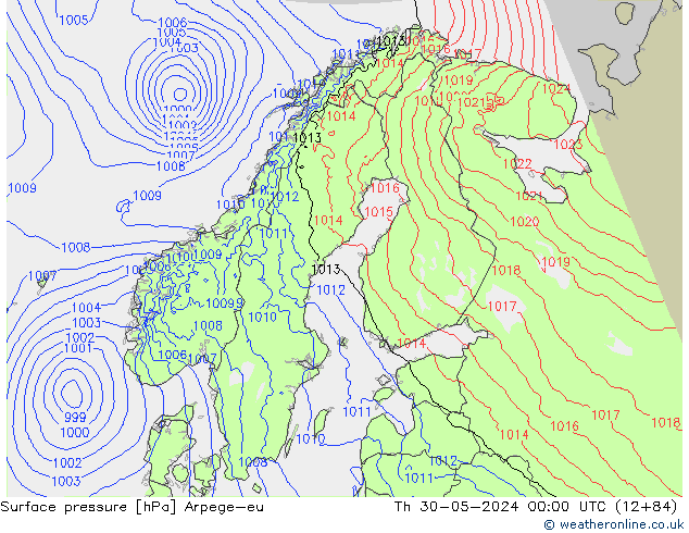 Atmosférický tlak Arpege-eu Čt 30.05.2024 00 UTC