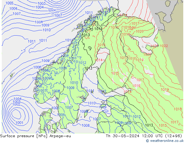 Surface pressure Arpege-eu Th 30.05.2024 12 UTC