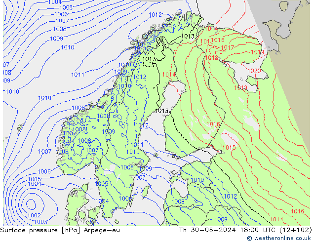 Bodendruck Arpege-eu Do 30.05.2024 18 UTC