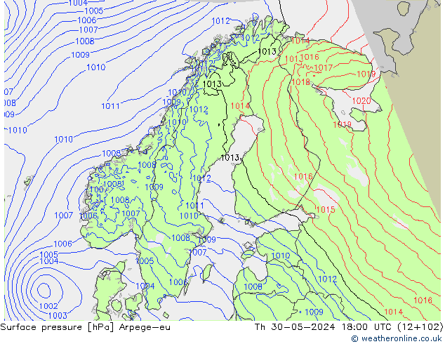 Surface pressure Arpege-eu Th 30.05.2024 18 UTC