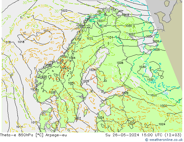 Theta-e 850hPa Arpege-eu So 26.05.2024 15 UTC