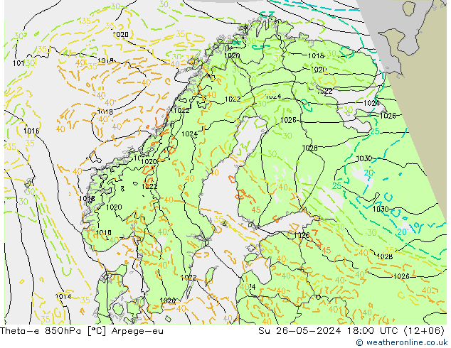 Theta-e 850hPa Arpege-eu So 26.05.2024 18 UTC