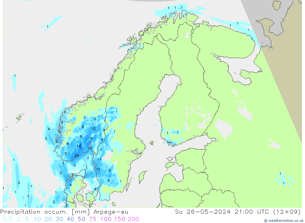 Precipitation accum. Arpege-eu dom 26.05.2024 21 UTC