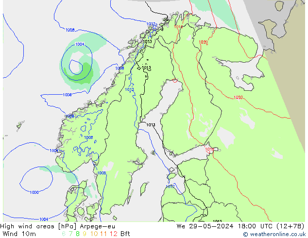 High wind areas Arpege-eu mer 29.05.2024 18 UTC