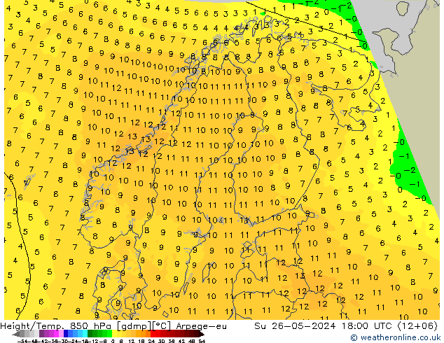 Height/Temp. 850 hPa Arpege-eu Su 26.05.2024 18 UTC