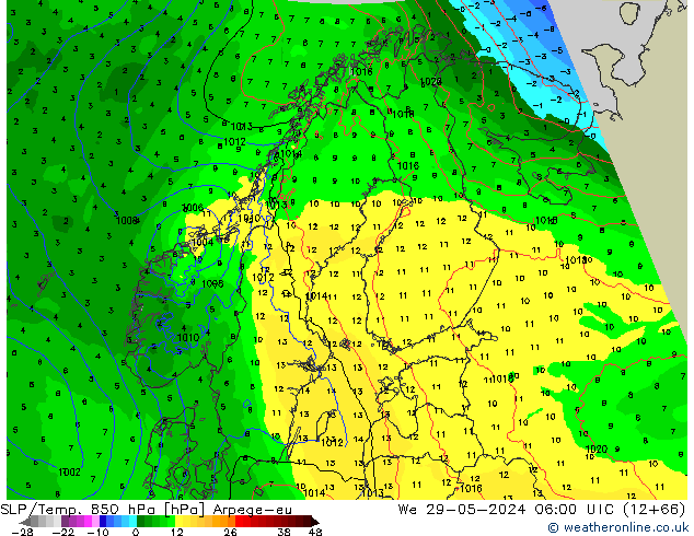 SLP/Temp. 850 hPa Arpege-eu We 29.05.2024 06 UTC