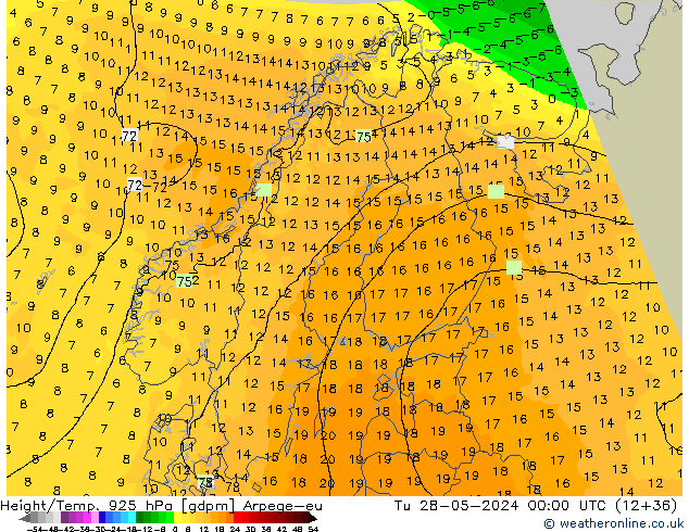 Yükseklik/Sıc. 925 hPa Arpege-eu Sa 28.05.2024 00 UTC