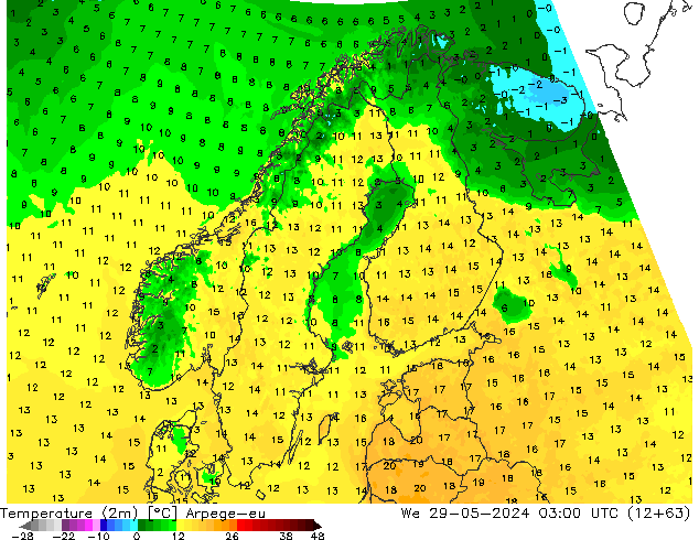 Temperature (2m) Arpege-eu We 29.05.2024 03 UTC