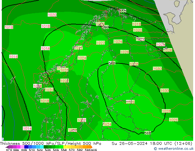 Schichtdicke 500-1000 hPa Arpege-eu So 26.05.2024 18 UTC