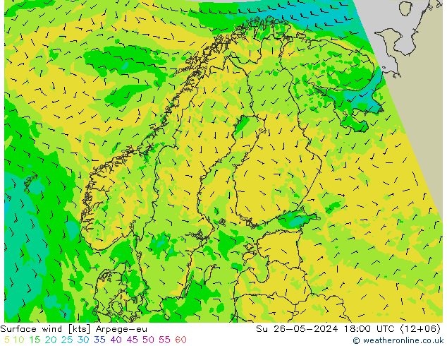 Vento 10 m Arpege-eu Dom 26.05.2024 18 UTC