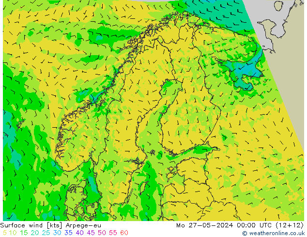 wiatr 10 m Arpege-eu pon. 27.05.2024 00 UTC